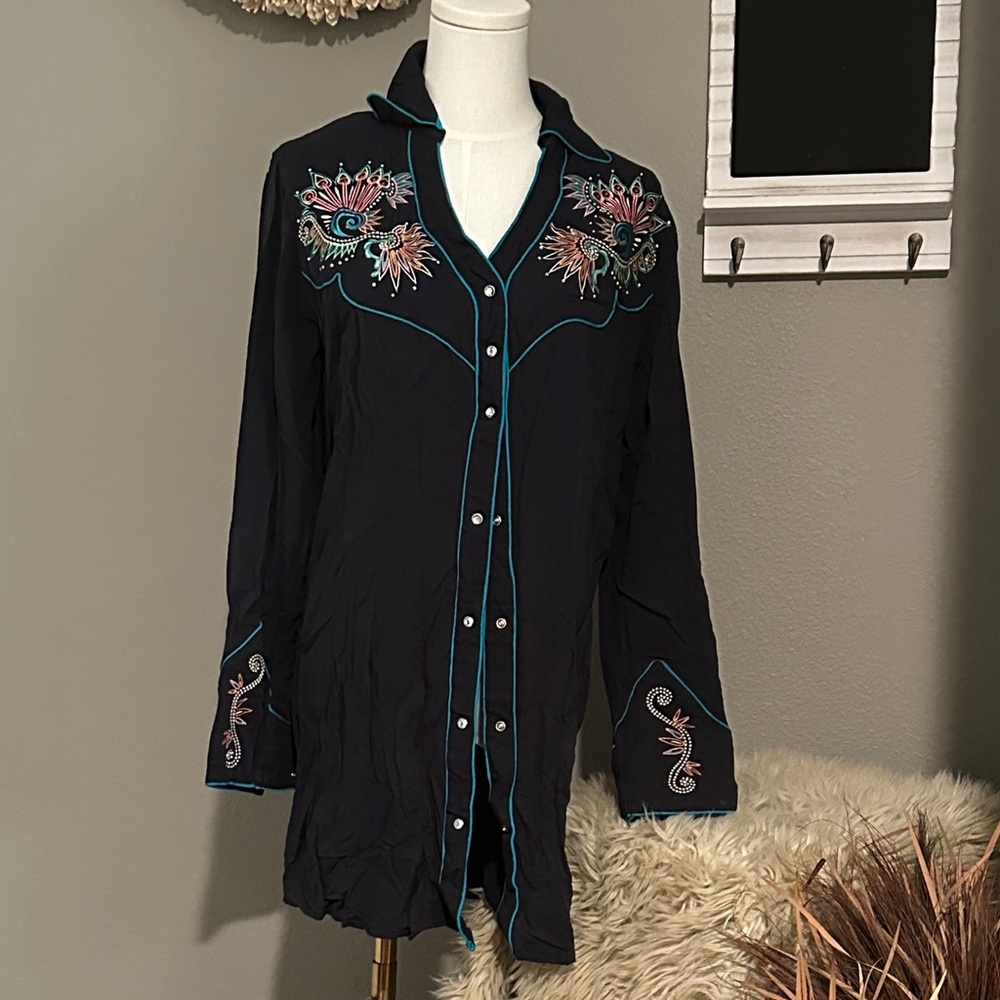Wrangler Black Dress with Pink and Blue Embroidery